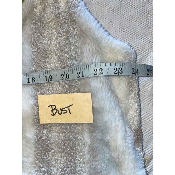 Long Sherpa Faux Fur Lined Open Vest Cardigan Pockets World Market Blue Cream - Picture 10 of 13